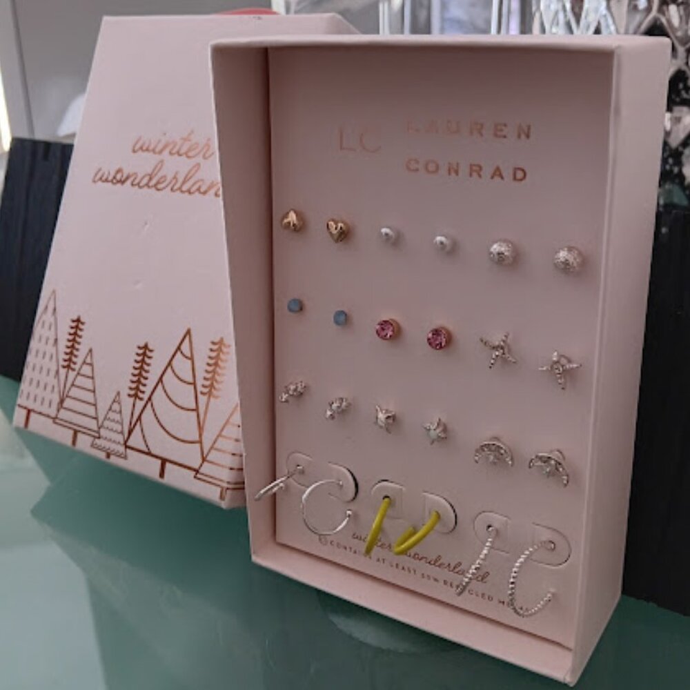 LC LAUREN CONRAD 12pc Gold+Silver Heart/Moon/Star Multicolor Stud+Hoop Earrings - Picture 3 of 5